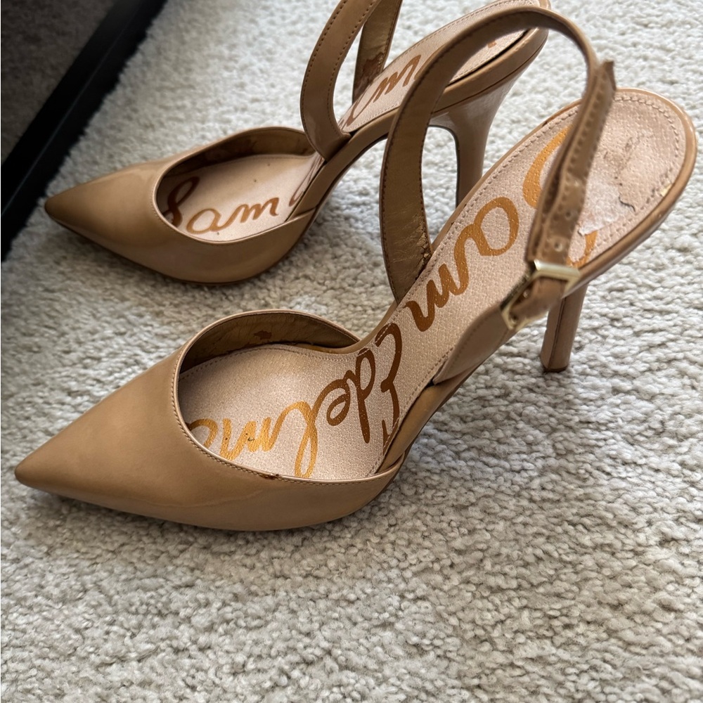 Sam Edelman Beige patent leather Pointed Toe sling back Heels 10